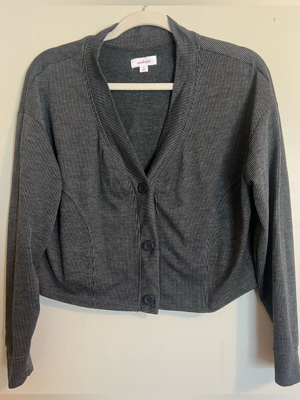Colsie Charcoal Pinstripe V-Neck Button Cardigan